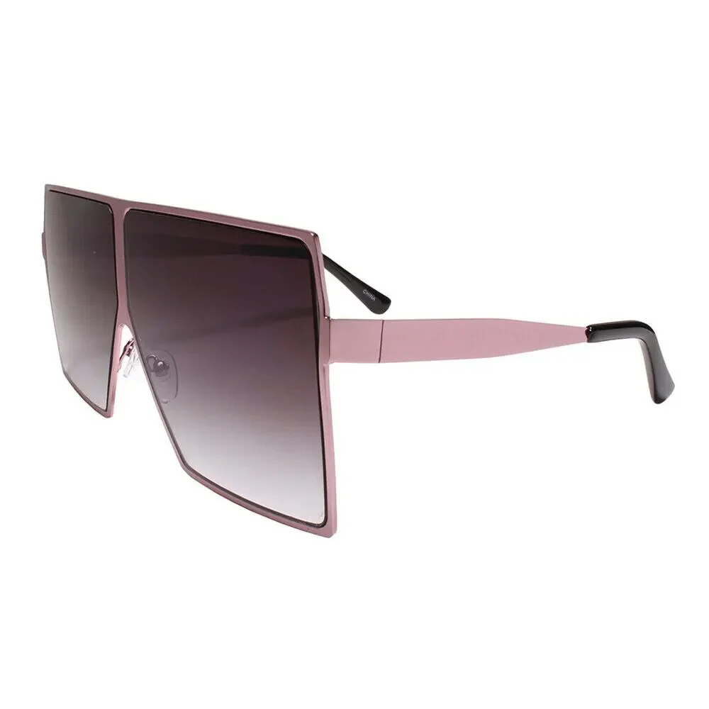 Contemporary Glam XXL Oversized Metal Square Pink Sunglasses Women